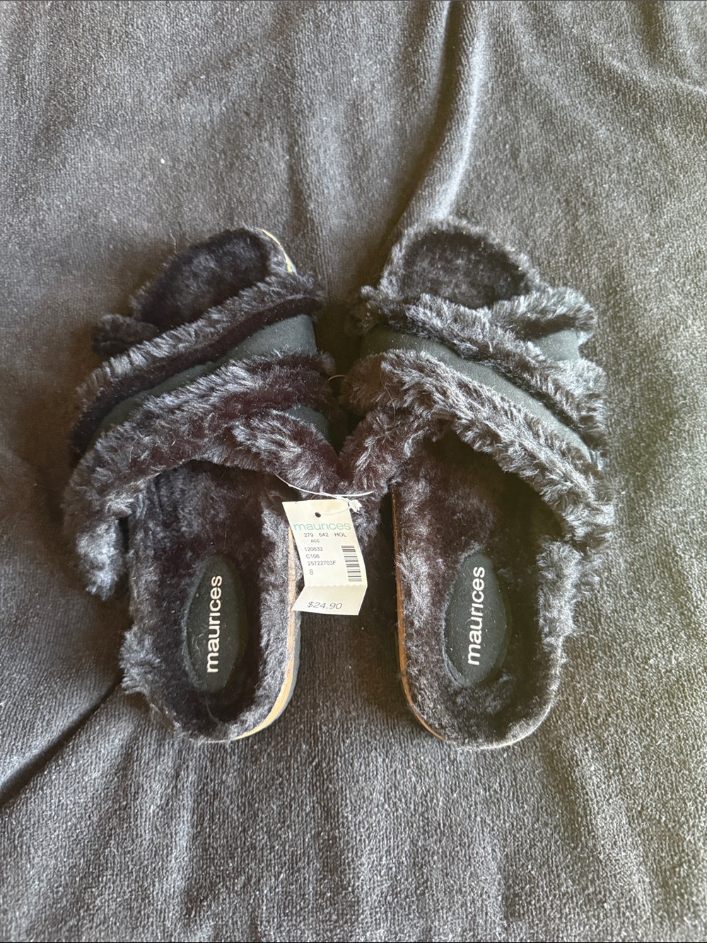 Maurices Black Faux-Fur Crisscross Slide Slippers